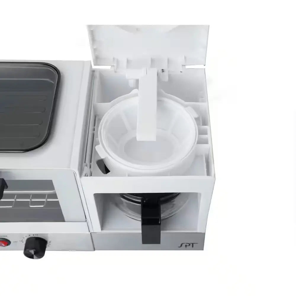 Breakfast Center 1450 W 2-Slice White and Stainless Steel Toaster Oven with Griddle and Coffee Maker