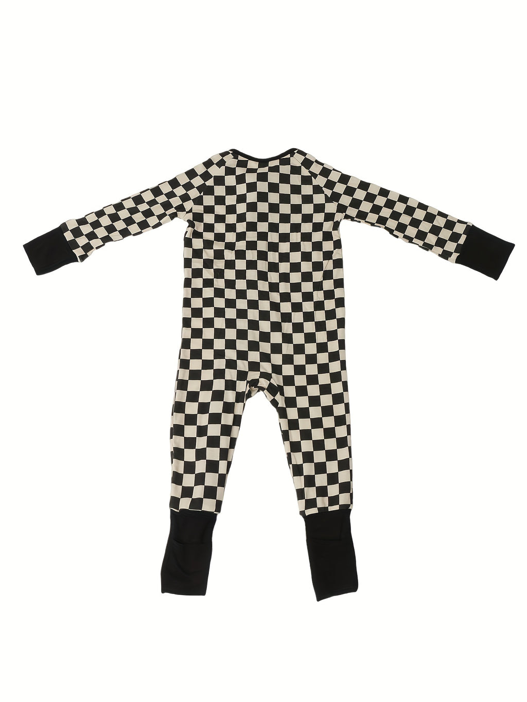 Bamboo Fiber Baby Long Sleeve Checkerboard Plaid Onesie - Black and White Zip Up Jumpsuit Chef's Market