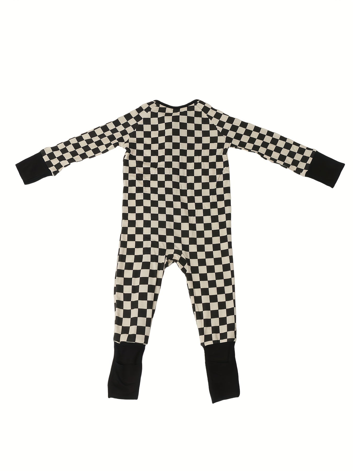 Bamboo Fiber Baby Long Sleeve Checkerboard Plaid Onesie - Black and White Zip Up Jumpsuit Chef's Market