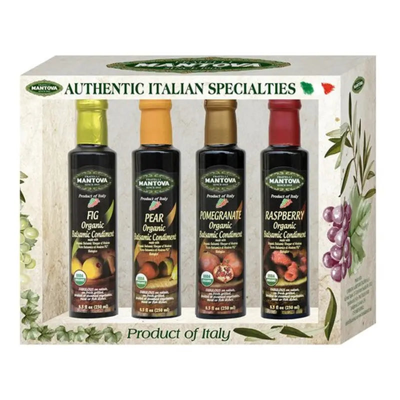Mantova Organic Balsamic Vinegar of Modena Pack of 4 Flavored 8.5 Fl Oz