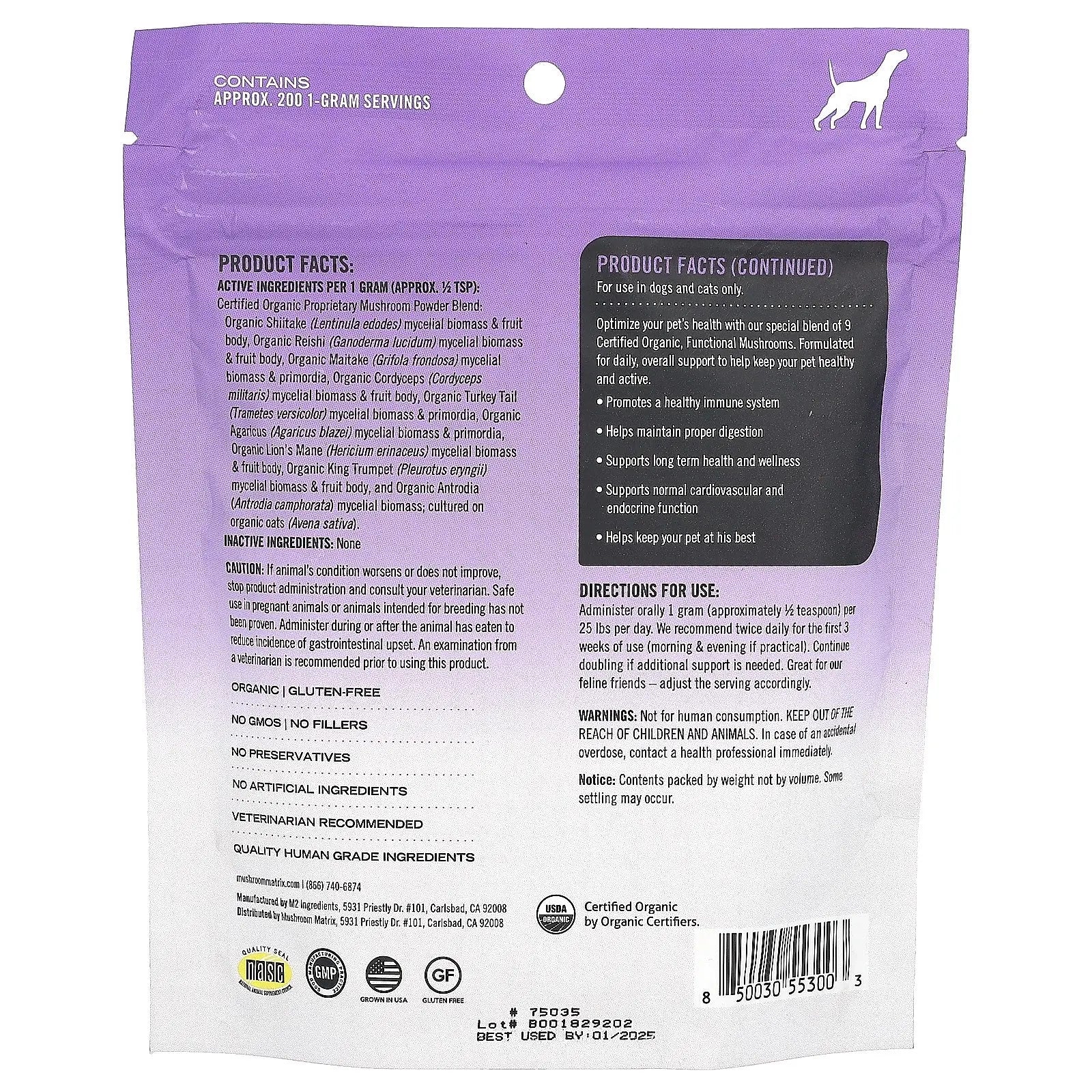 Healthy Pet, Certified Organic Mushroom Powder, for Dogs and Cats, 7.1 Oz (200