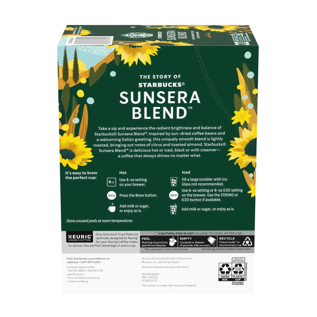 Starbucks Sunera Blend, Light Roast Coffee, Keurig K-Cup Single Serve Coffee Pods, 22 Pods