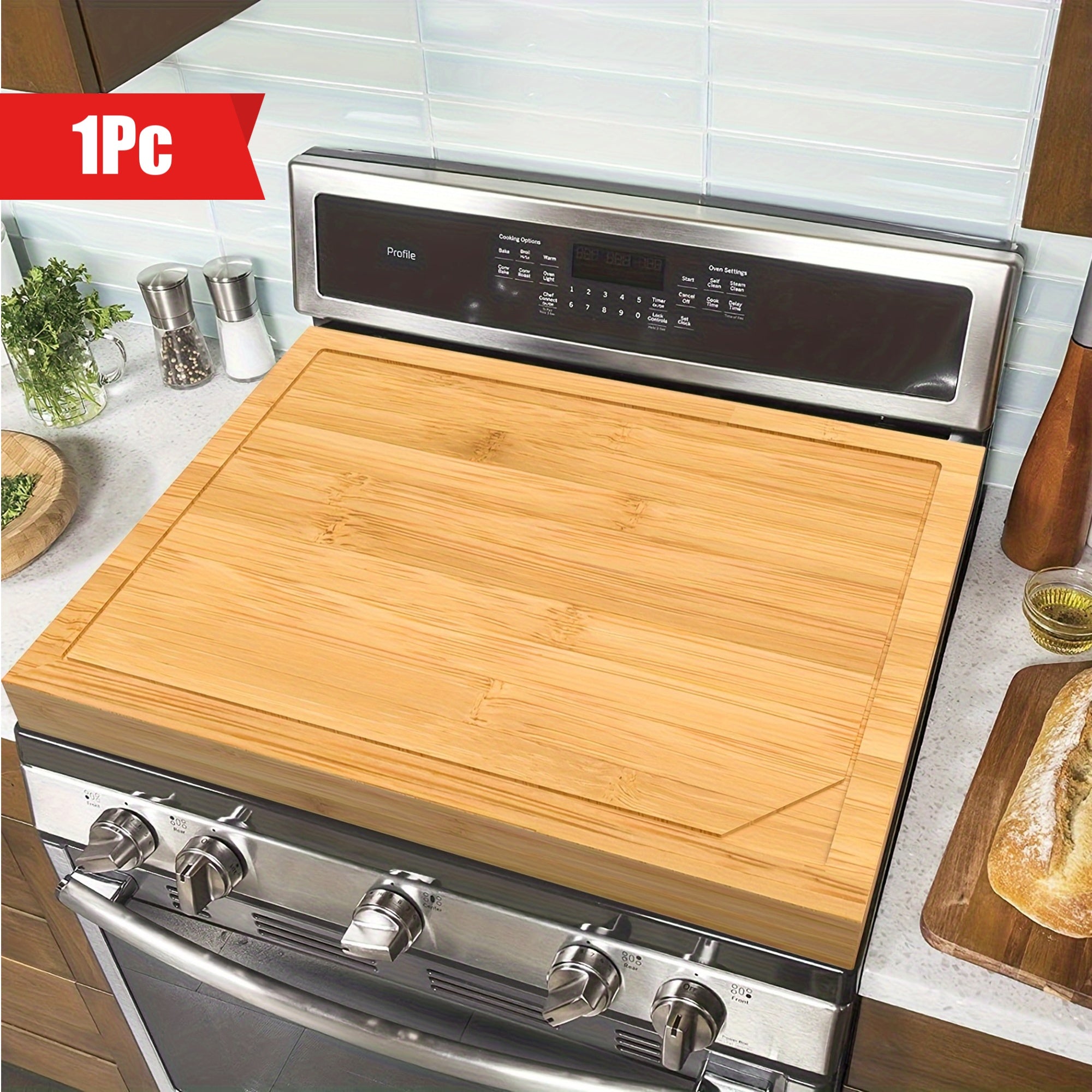 1pc Bamboo Stove Top Cover - Large Cutting Surface with Convenient Handles, Versatile Noodle Board, and Built-in Juice Grooves - Perfect for Electric Stoves, RV Cookware, Kitchen Gadget for Restaurants, Food Trucks, and Home Chef's Market