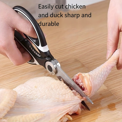 1 Durable Stainless Steel Kitchen Shears, Multi-Purpose Food Scissors for Fish, BBQ, and Bones - Sharp Blades and Ergonomic Handle for Easy Cutting of Chicken, Duck, or Fish. Ideal for Cooking, Baking, and Meal Prep. High-Qua Chef's Market