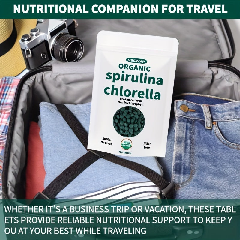 Organic Chlorella Spirulina Tablets, 720 Counts, 4 Months Supply, 50/50 Blend Superfood, No Filler, No Additives, Cracked Cell Wall, Rich In Vegan Protein, And Easy To Swallow.nutritional Supplement For Chef's Market