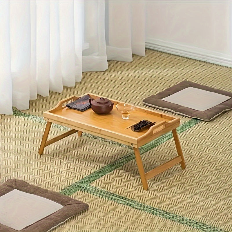 1pc Portable Bamboo Tray Table - 19.7*11.8*7.8in Foldable Coffee Table with Armrest, Multi-Purpose Dining Table for Indoor/Outdoor Use, Picnic, Camping, and More - Compact, Space-Saving, and Easy to Assemble Chef's Market