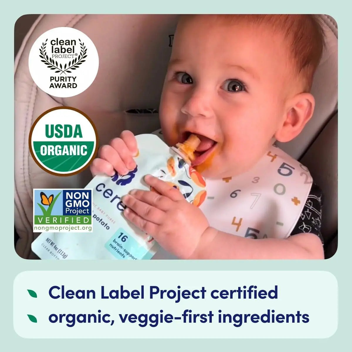 Organic Baby Food Pouches Sweet Potato Mango Pack of 6 Brain Supporting Snacks