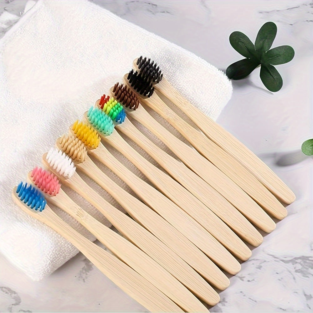 10 Pcs Blue Bamboo Toothbrushes, Soft Bristles, Manual Toothbrush Set With Wooden Handles, Dental Care Kit For Children Chef's Market
