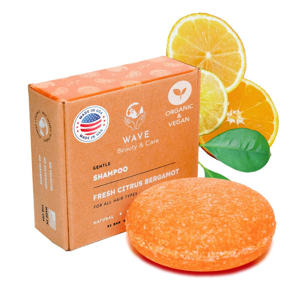 Fresh Citrus Shampoo Bar - Moisturizing & Handmade Vegan Bar for Shiny Hair, Natural, Organic & Non-Gmo Shampoo for Women & Men, 2.3 Oz, Long-Lasting (80-120 Uses)