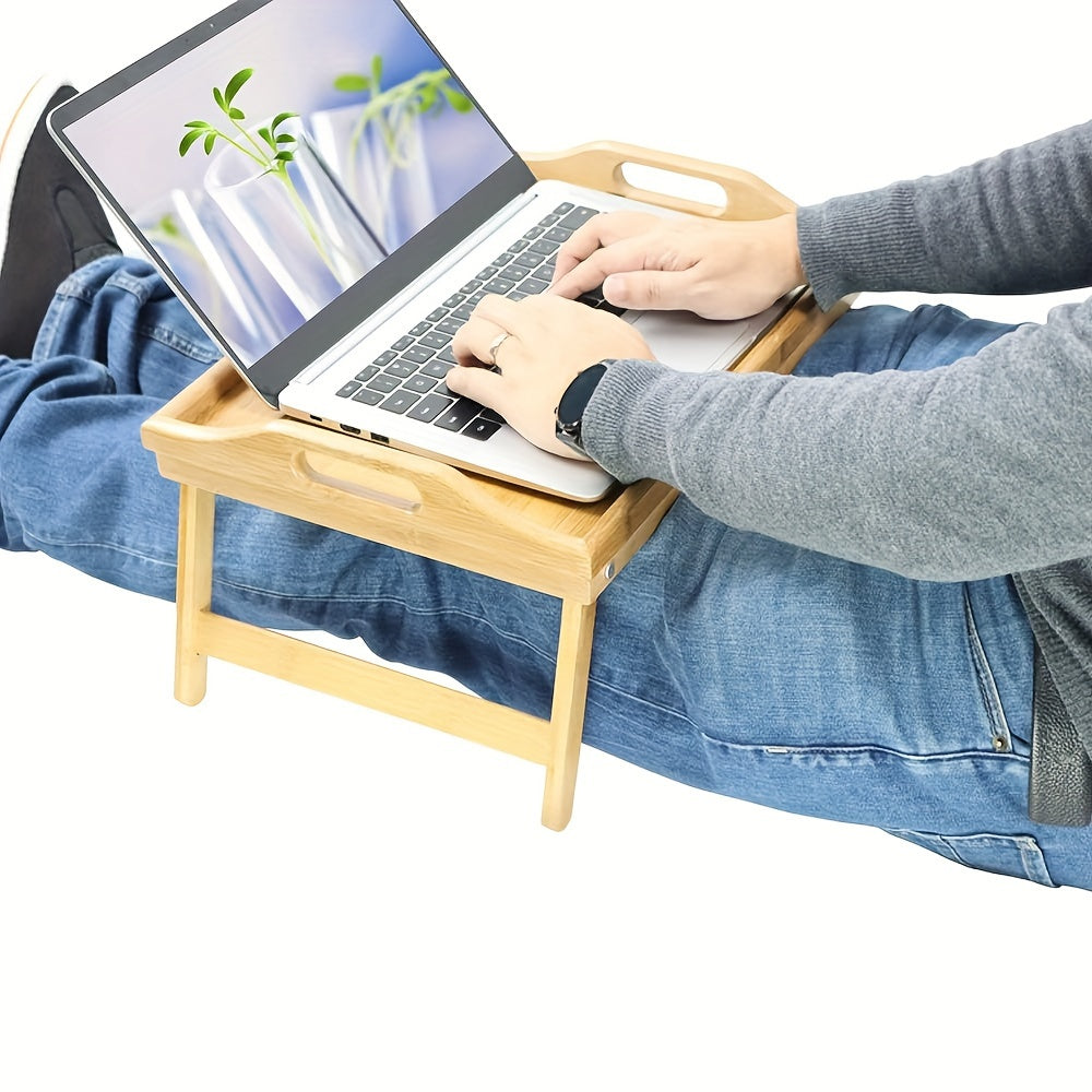 1pc Portable Bamboo Tray Table - 19.7*11.8*7.8in Foldable Coffee Table with Armrest, Multi-Purpose Dining Table for Indoor/Outdoor Use, Picnic, Camping, and More - Compact, Space-Saving, and Easy to Assemble Chef's Market