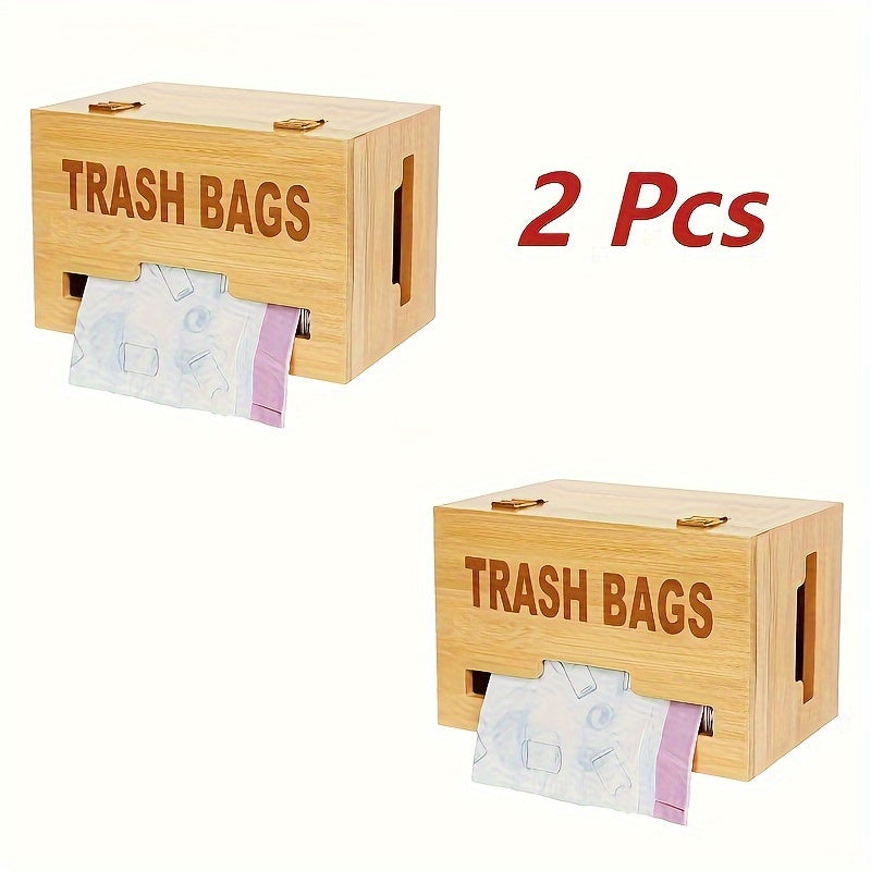 Trash Bag Dispenser, Bamboo Garbage Bag Holder, Plastic Bag Holder with Handles, Grocery Bag Holder Wall Mounted or on Countertop, Compatible with Big and Small Trash Bag Rolls Chef's Market