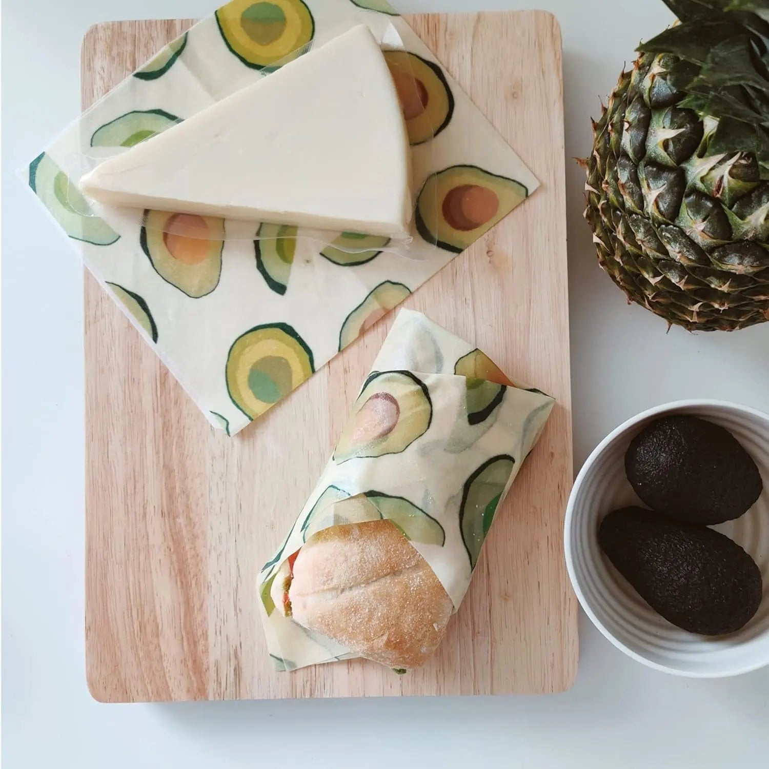 Beeswax Reusable Food Wraps Assorted 6 Pack Beeswax Wrap, Cheese Breads Food Storage Containers, Wrappers, Sustainable Gifts (Avocado)