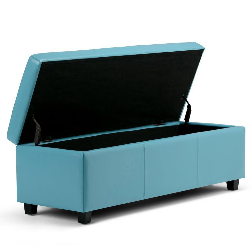 Avalon 48 In. Wide Vegan Leather Storage Ottoman Bench in Soft Blue