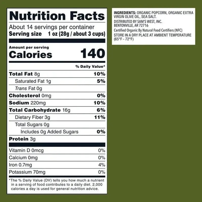 Member'S Mark Organic Sea Salt Popcorn with Extra Virgin Olive Oil, 14 Oz.