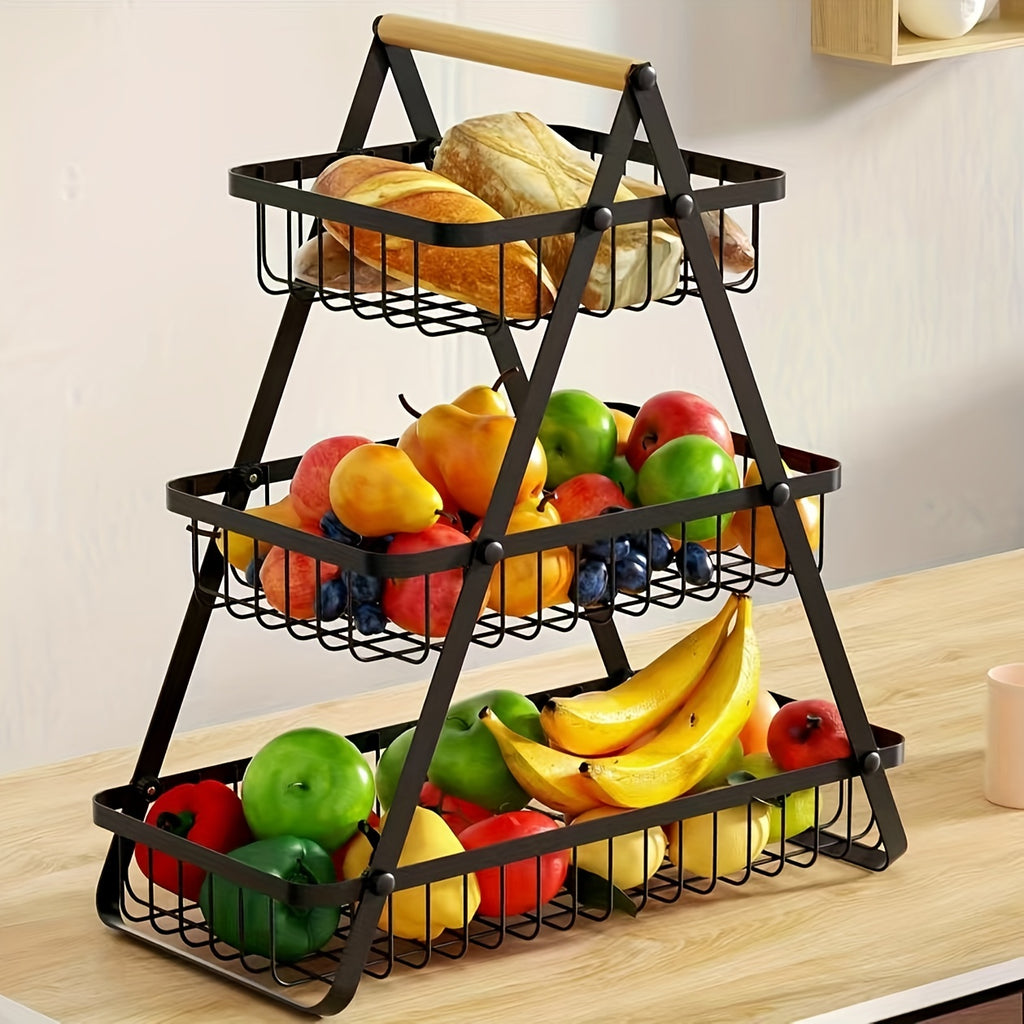 2-Tier/3-Tier Heavy-Duty Iron Fruit Basket with Detachable Layers - Modern Multi-Tier Countertop Storage Organizer Suitable for Kitchen Pantry, Dining Table, Fruits, Vegetables, Bread & Snacks - Space-Saving Rectangular Baske Chef's Market