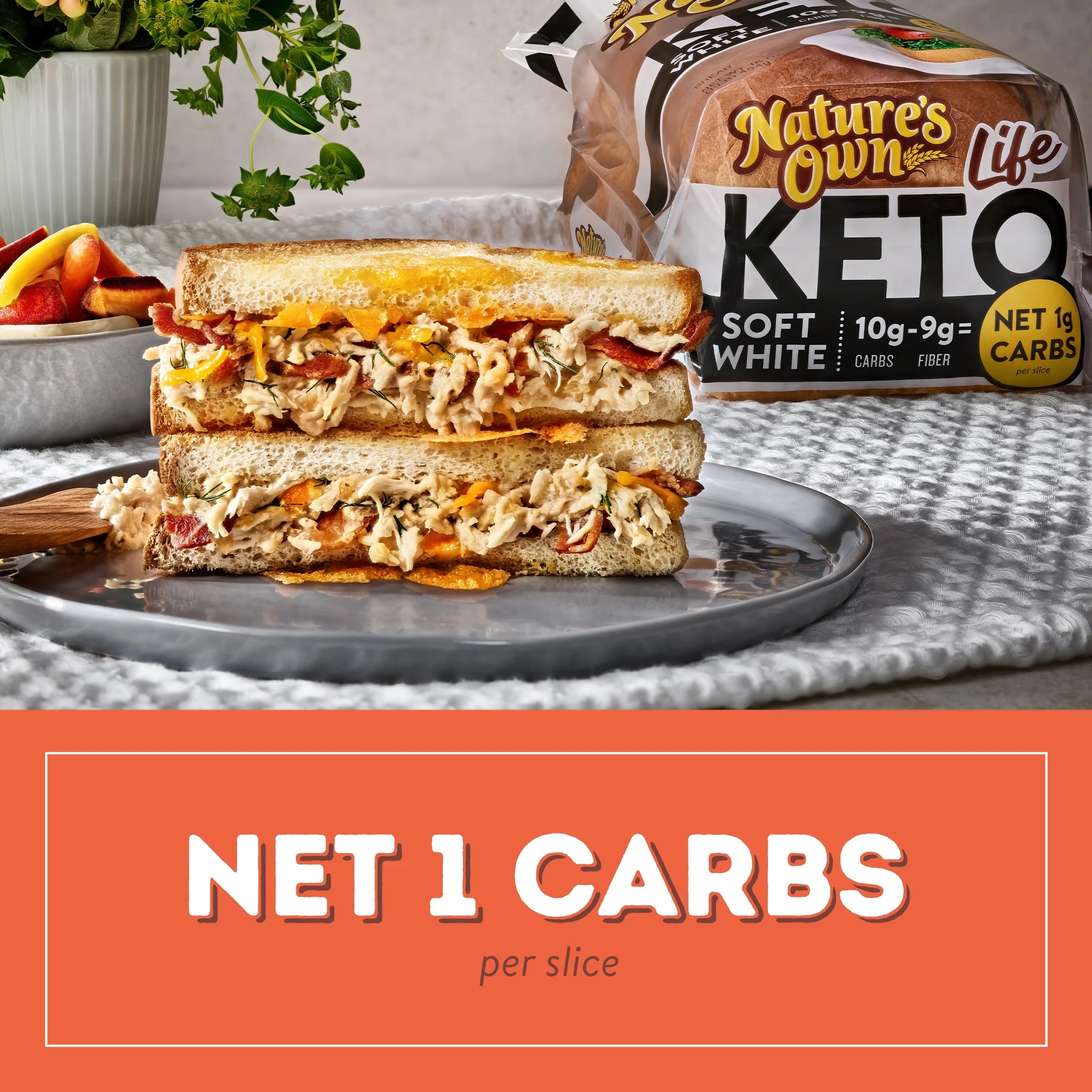 Life Keto Soft White Bread, Net 1 Carb Sliced White Keto Bread, 16 Oz