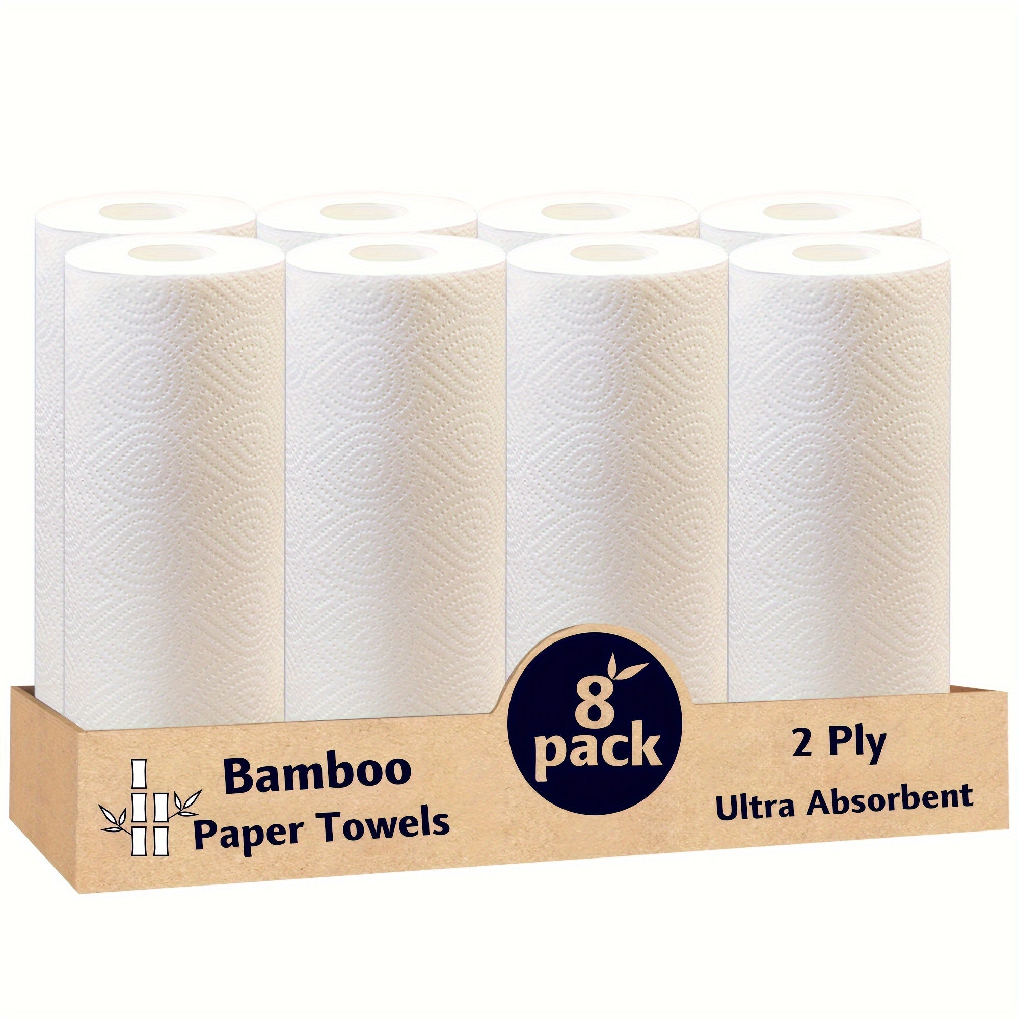 16 rolls/ box8 rolls in 1 box, 2-ply white bamboo pulp kitchen paper towels, 2 rolls individually wrapped, no ink contamination, large quantity of super premium paper towels, environmentally friendly and affordable Chef's Market