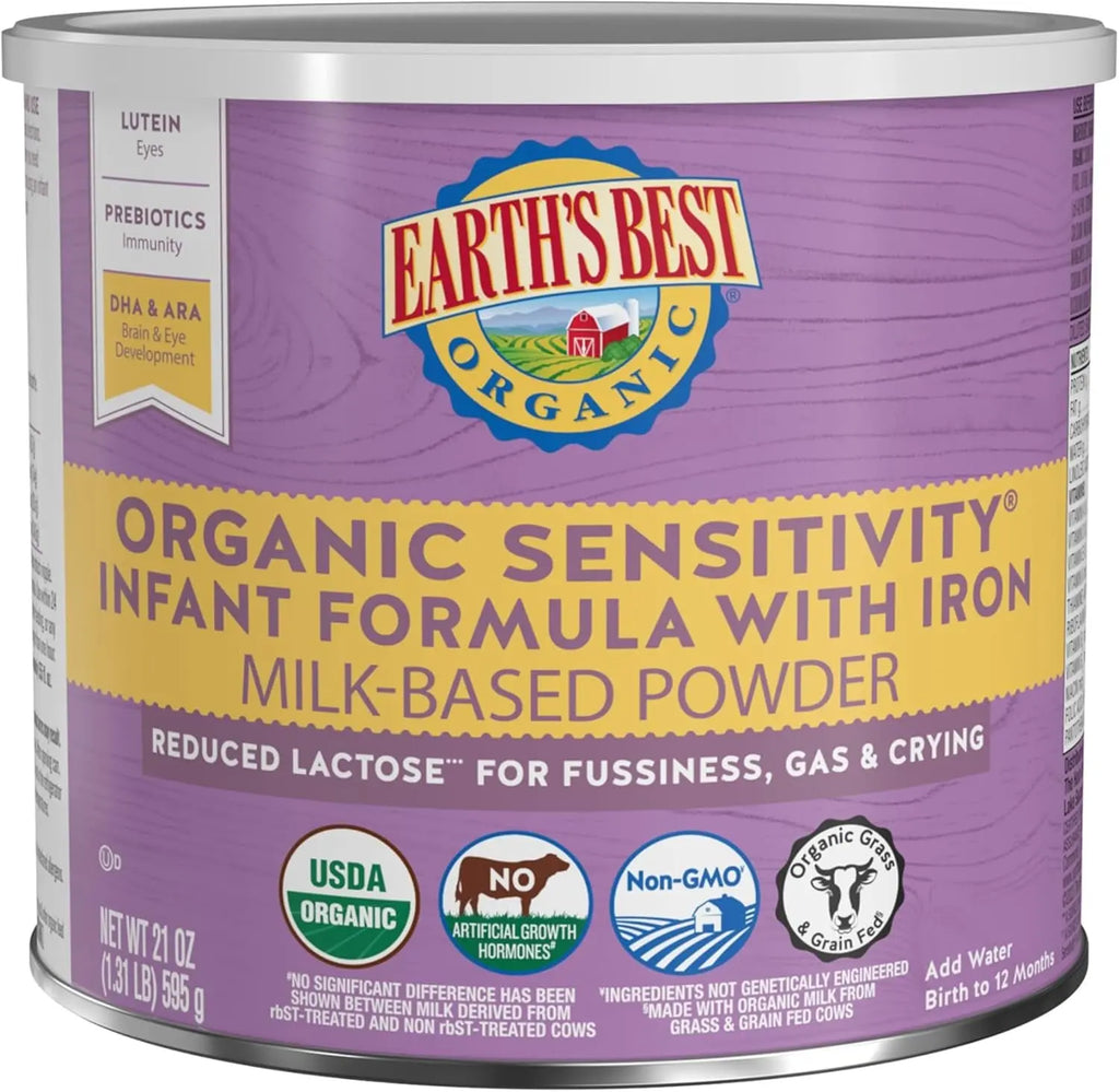 Organic Sensitivity Infant Formula, Babies 0-12 Months, Reduced Lactose, Iron, Omega-3 DHA, Omega-6 ARA, Organic Baby Formula, 21 Ounce Container
