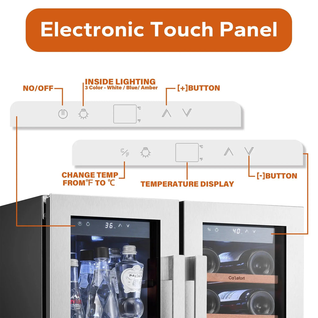 24 Inch Wine Cooler Beverage Refrigerator, Hold 60 Cans and 21 Bottles Dual Zone Wine Fridge with Stainless Steel French Door