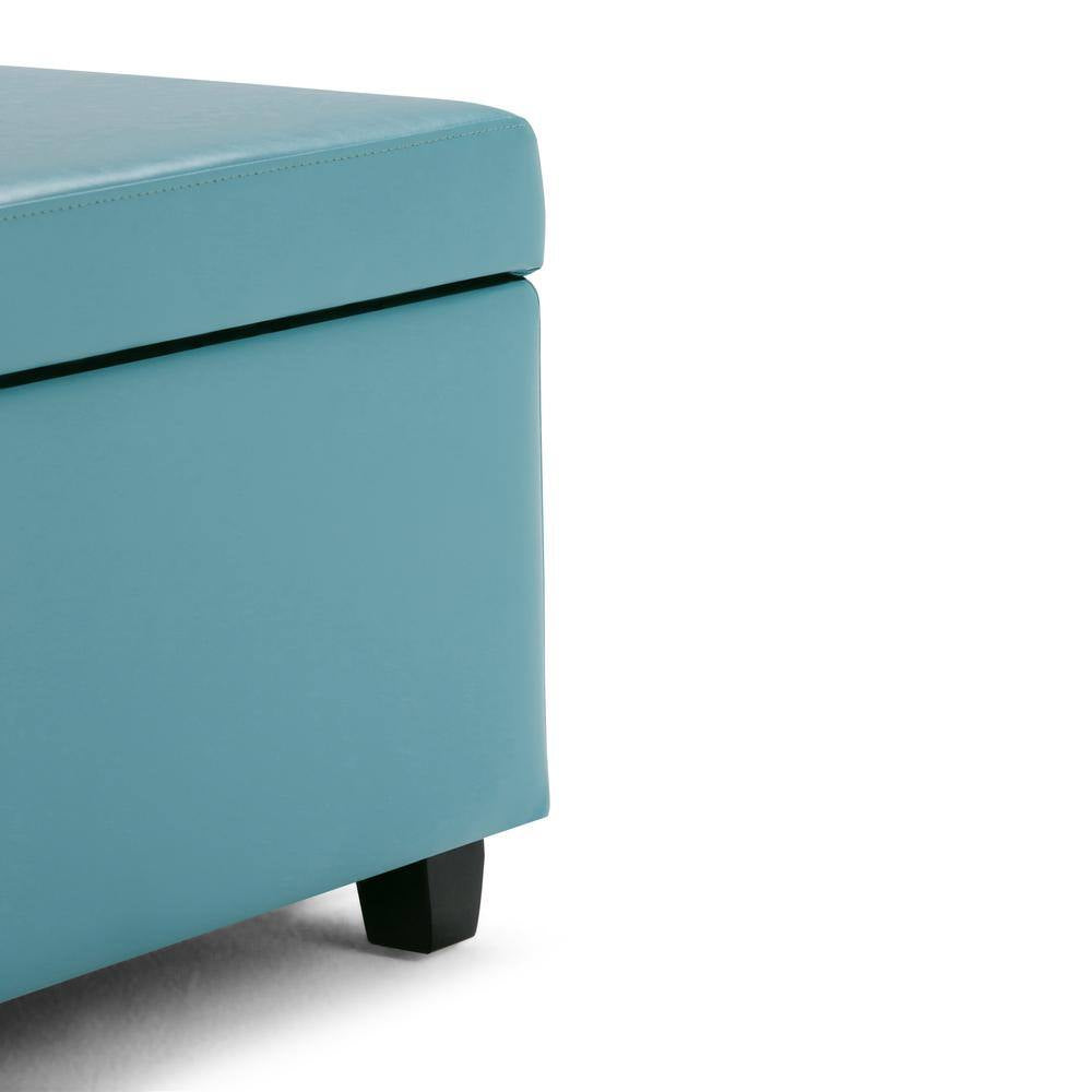 Avalon 48 In. Wide Vegan Leather Storage Ottoman Bench in Soft Blue