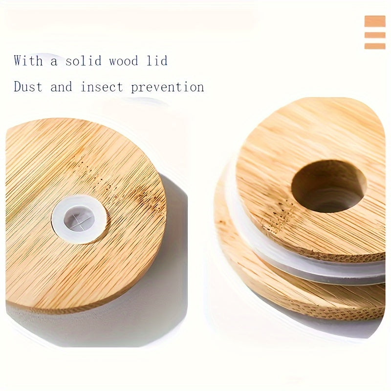 500ml/16 oz Clear Glass cup with Bamboo Lid and Straw - Great for Juice, Beer, Milk, Cute Breakfast Cups Chef's Market