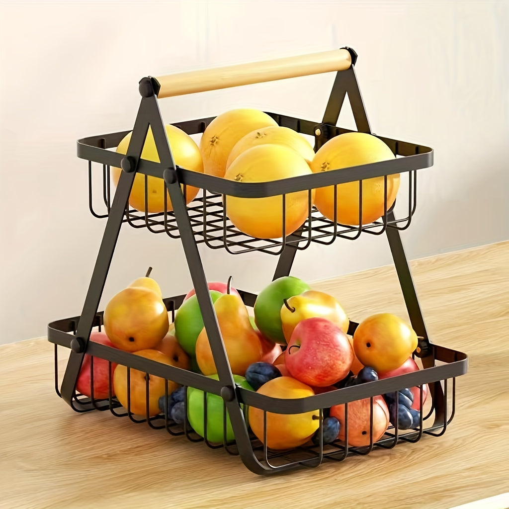2-Tier/3-Tier Heavy-Duty Iron Fruit Basket with Detachable Layers - Modern Multi-Tier Countertop Storage Organizer Suitable for Kitchen Pantry, Dining Table, Fruits, Vegetables, Bread & Snacks - Space-Saving Rectangular Baske Chef's Market
