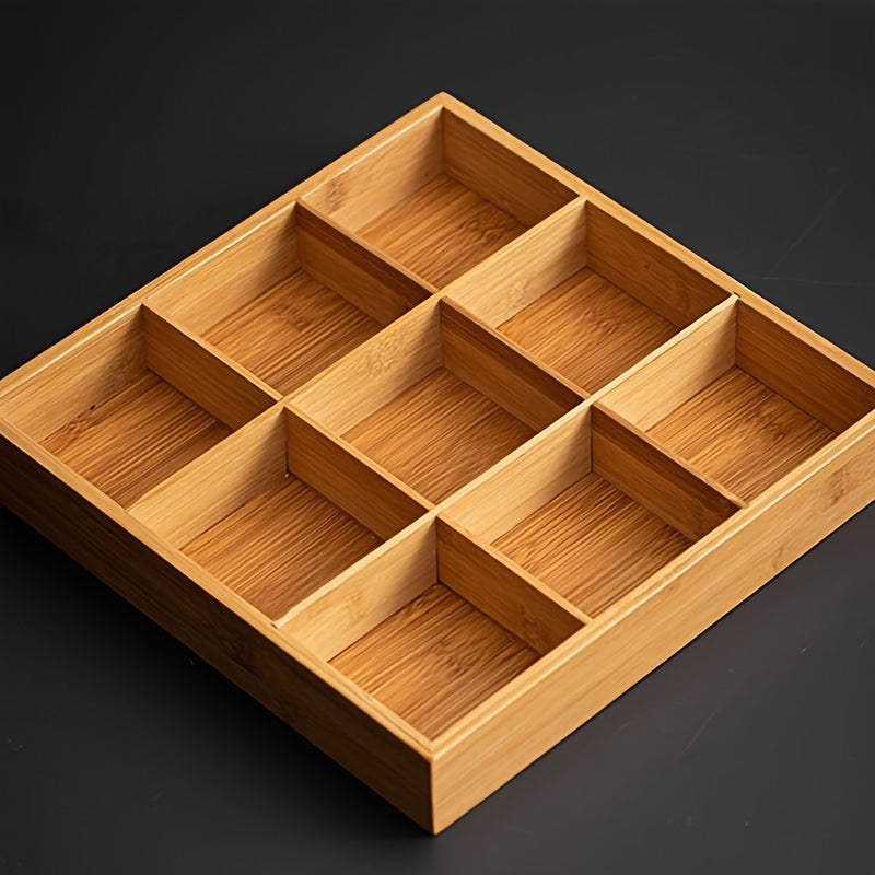 1pc Bamboo Divided Tray With Dish, Hotel Hot Pot Restaurant Cutlery, Divided Grill Tray For Sauces Around The Stove, Boiled Tea Dried Fruit Plate, For Home Restaurant Hot Pot Shop, Table Decors, Serveware Accessories Chef's Market