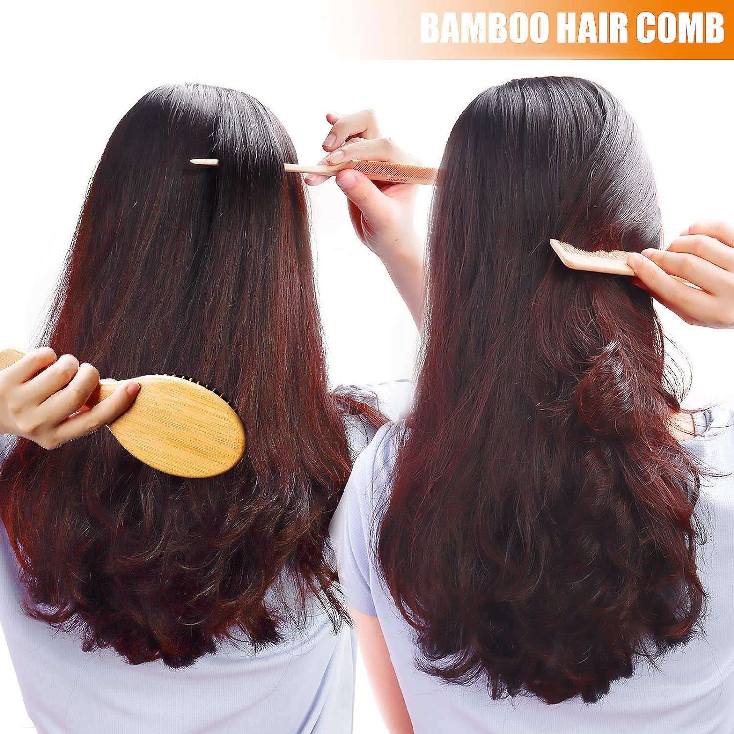 3PCS Bamboo Hair Brush Set,Natural Wooden Brush for Women, Madam, Paddle Detangl