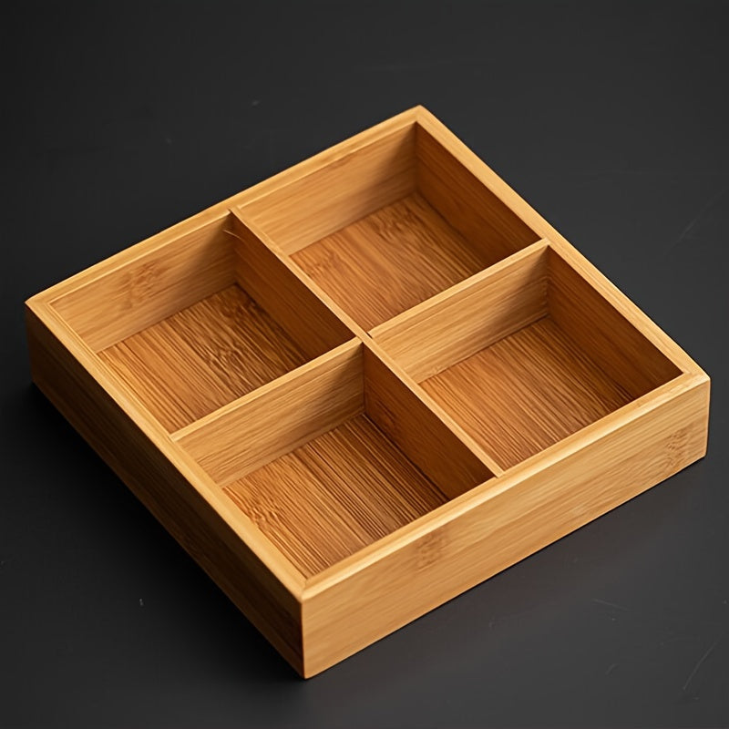 1pc Bamboo Divided Tray With Dish, Hotel Hot Pot Restaurant Cutlery, Divided Grill Tray For Sauces Around The Stove, Boiled Tea Dried Fruit Plate, For Home Restaurant Hot Pot Shop, Table Decors, Serveware Accessories Chef's Market