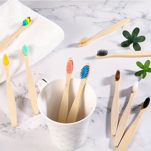 10 Pcs Blue Bamboo Toothbrushes, Soft Bristles, Manual Toothbrush Set With Wooden Handles, Dental Care Kit For Children Chef's Market