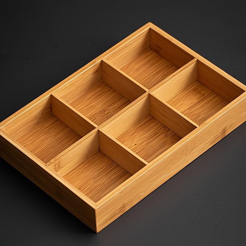 1pc Bamboo Divided Tray With Dish, Hotel Hot Pot Restaurant Cutlery, Divided Grill Tray For Sauces Around The Stove, Boiled Tea Dried Fruit Plate, For Home Restaurant Hot Pot Shop, Table Decors, Serveware Accessories Chef's Market