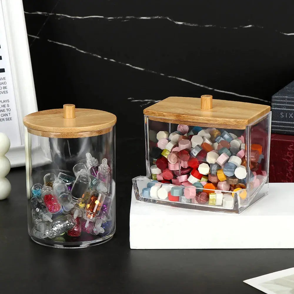 1Pc Acrylic Multifunctional Makeup Cotton Pad Organizer Storage Box For Cotton Swabs Rod Bathroom Qtip Container with Bamboo Lid colegio culinario de morelia