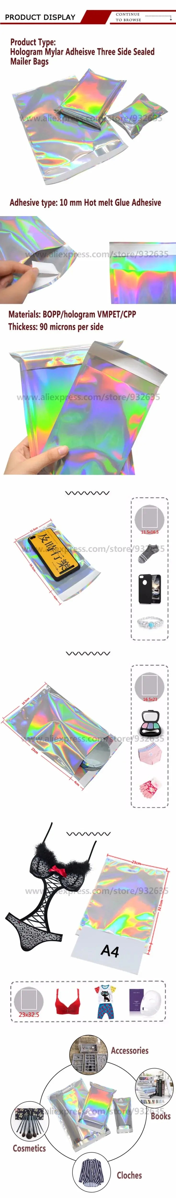 50 PCS Self-seal Adhesive Courier Bags Laser Holographic Plastic Poly Envelope Mailer Postal Shipping Mailing Bags Cosmetic colegio culinario de morelia