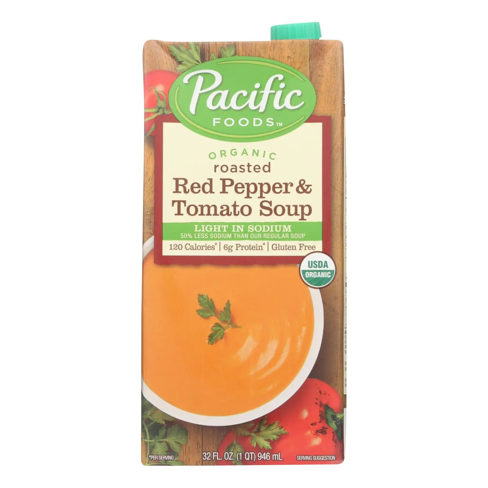 UD2 Pacific Natural Foods Organic Roasted Red Pepper and Tomato Soup Light in Sodium Case of 12-32 Fl Oz Instant Soup Chef's Market