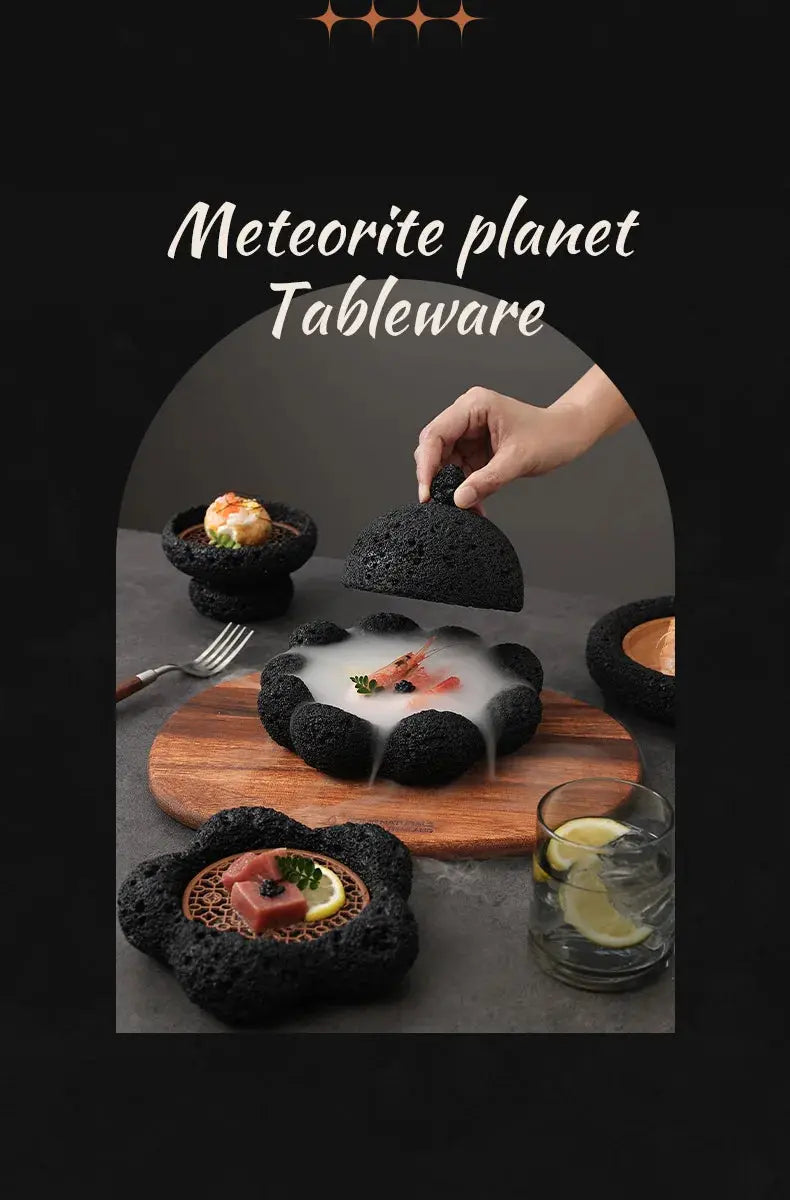 Japanese Tableware Rock Sushi Plate Coal Ball Volcanic Stone Swing Plate Steak Plate Hotel Creative Dining Plate Sushi Dish colegio culinario de morelia