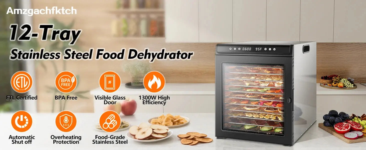 12-Tray 1300W Commercial Grade, 360° Even Drying for Jerky/Fruits, ETL Certified with 72H Timer&LED Display Food Dehydrator colegio culinario de morelia