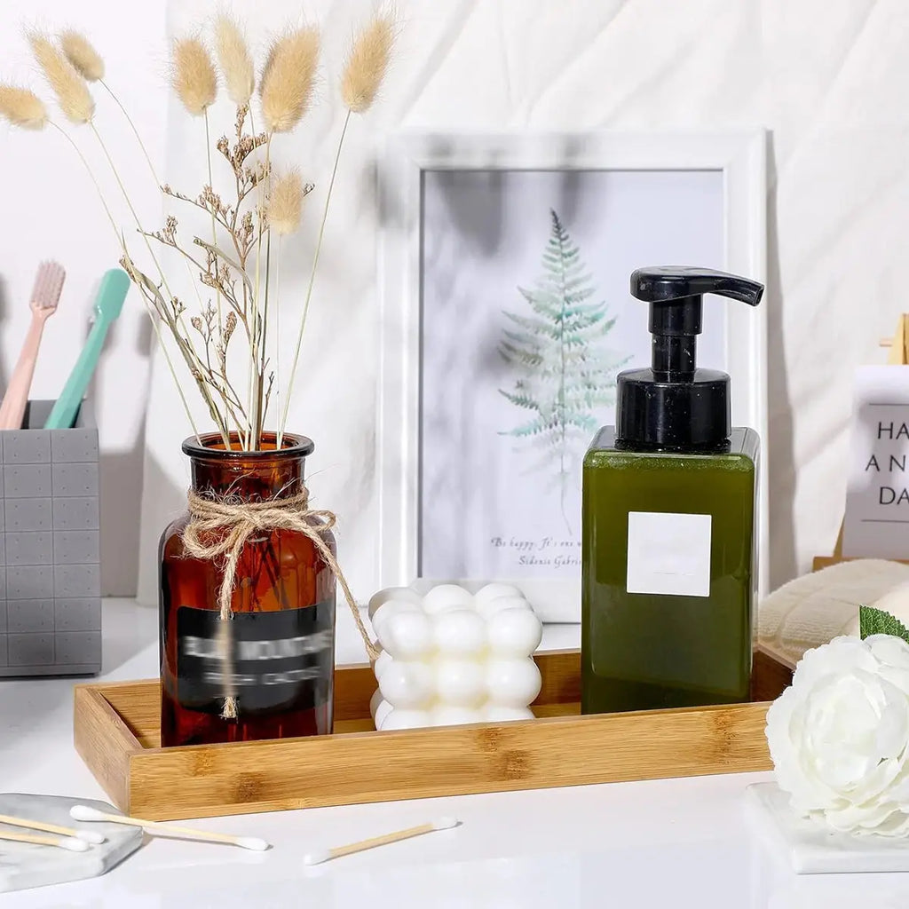 Bamboo Tray Soap Dispenser Storage Rack Drawer Organizer Multi Use Bathroom Counter Tray Food Coffee Tea Snack Tray Decor Tool colegio culinario de morelia