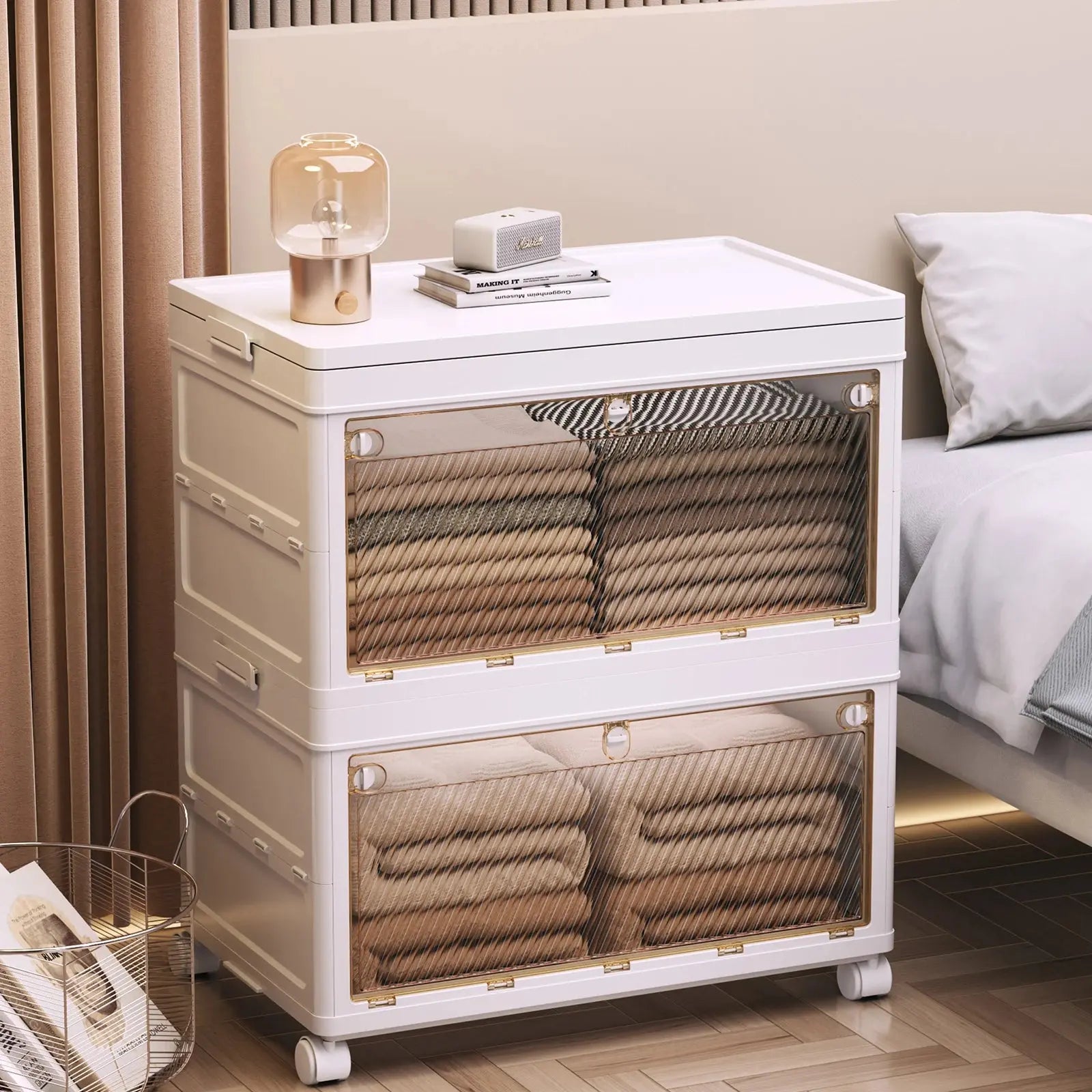 1/2/3/4/5 Layer Folding Storage Cabinet Storages Cabinet Waterproof Dustproof With Swivel Wheel Kitchen Bedroom Living Room colegio culinario de morelia