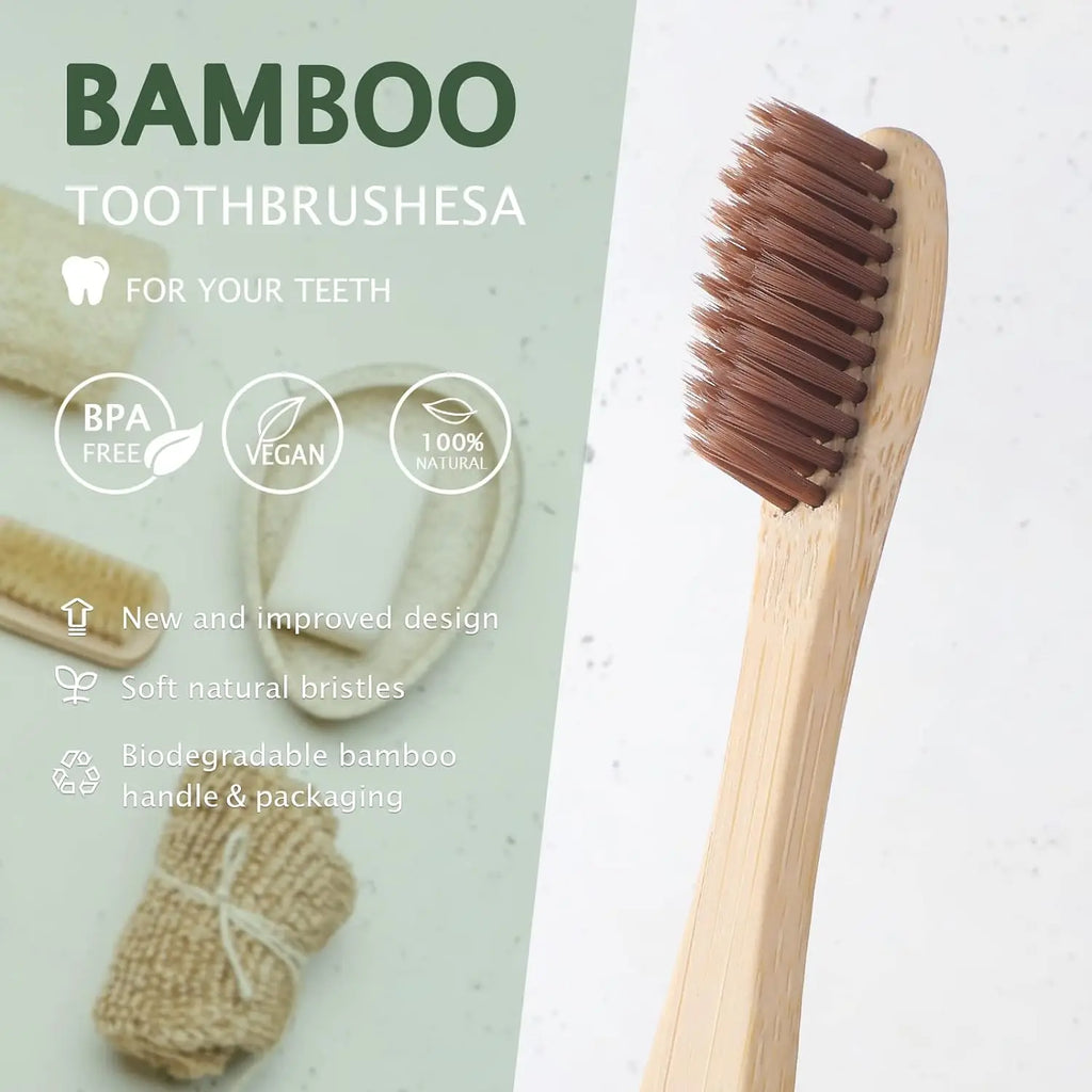 100 Pcs Biodegradable Eco-Friendly Natural Bamboo Charcoal Toothbrushes Soft Bristle Travel Wooden Manual Toothbrush Laser LOGO Chef's Market