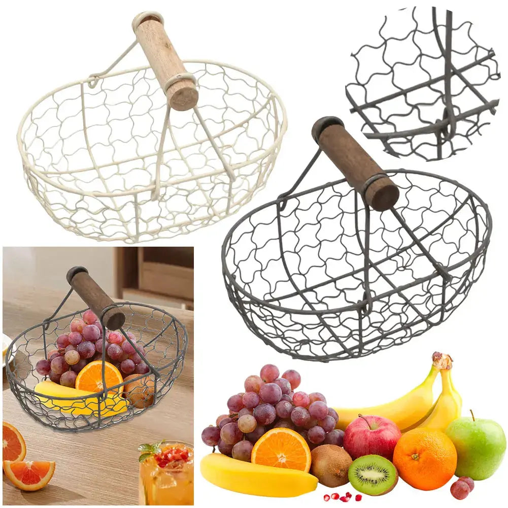 Iron Fruit Basket with Wooden Handle Bread Basket Storing Food Photography Props for Kitchen Organizer Fruit Bread Snack colegio culinario de morelia