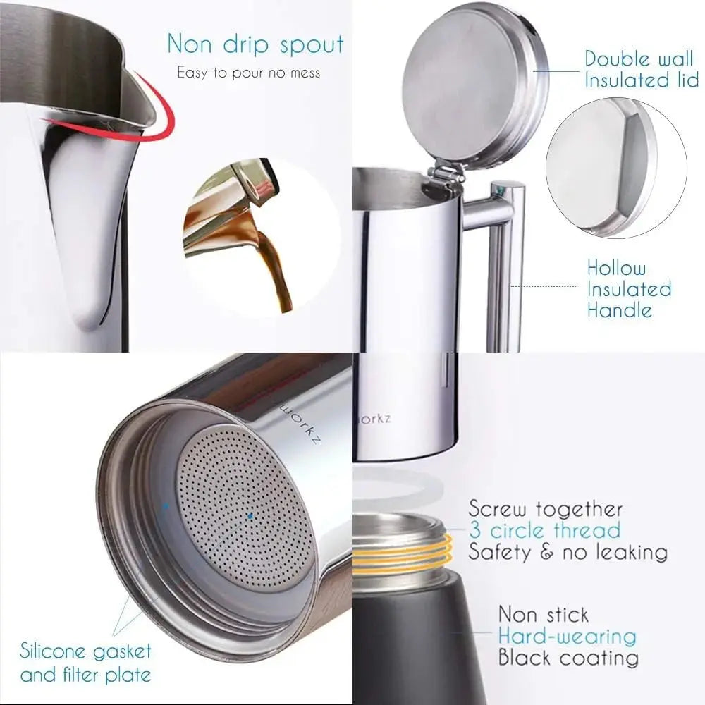 Easyworkz Diego Stovetop Espresso Maker Stainless Steel Italian Coffee Machine Maker 6Cup 10 oz Moka Pot Induction Espresso Pot colegio culinario de morelia