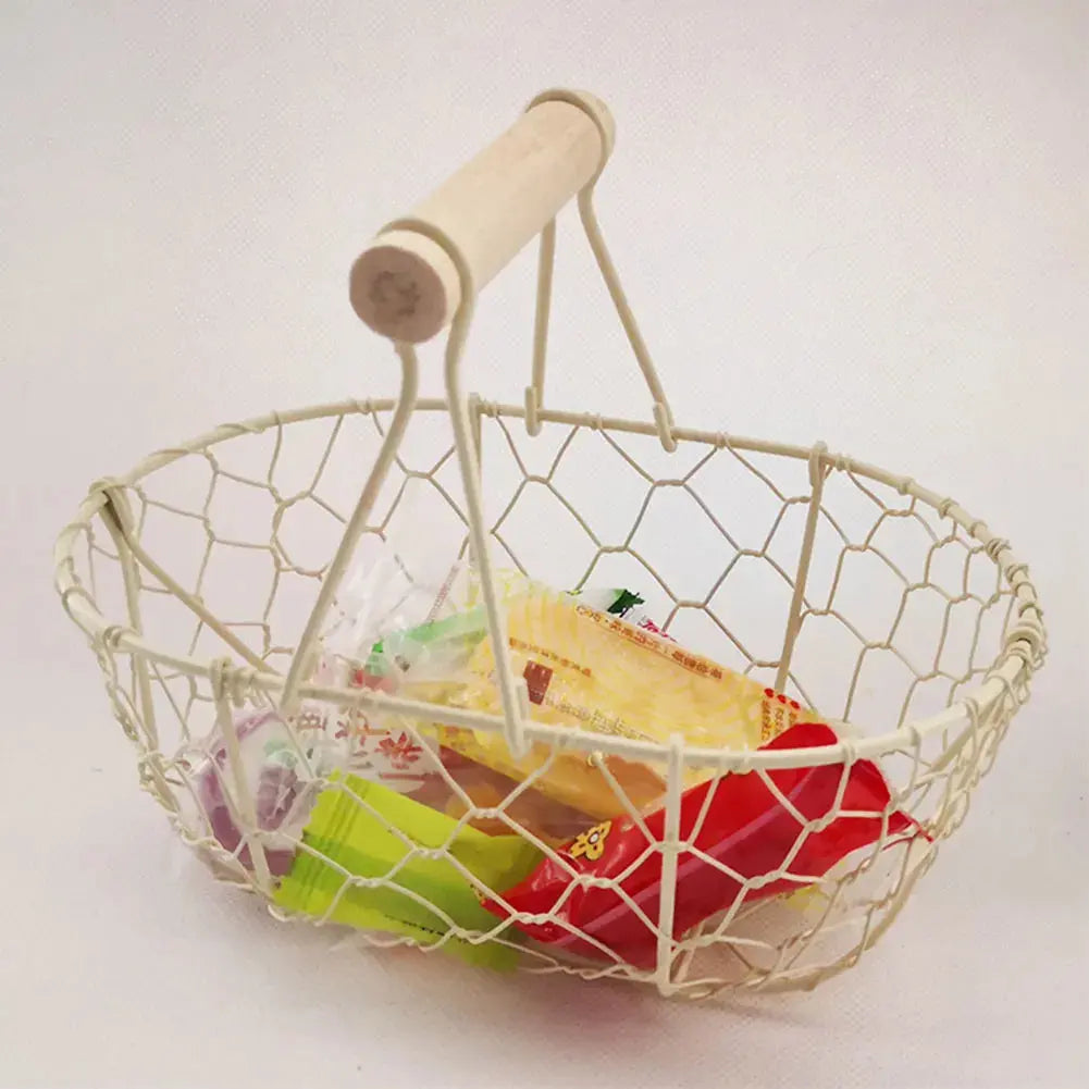 Iron Fruit Basket with Wooden Handle Bread Basket Storing Food Photography Props for Kitchen Organizer Fruit Bread Snack colegio culinario de morelia