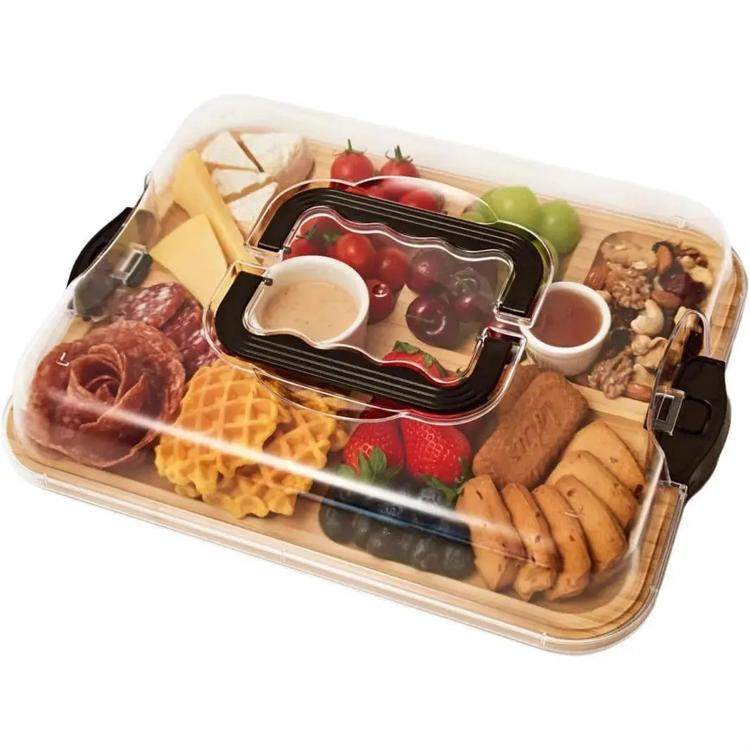 1-piece Eco-friendly Bamboo Cheese Board with Safety Snap-on Acrylic Lid - Portable Food Tray for Camping, Parties, Restaurants colegio culinario de morelia