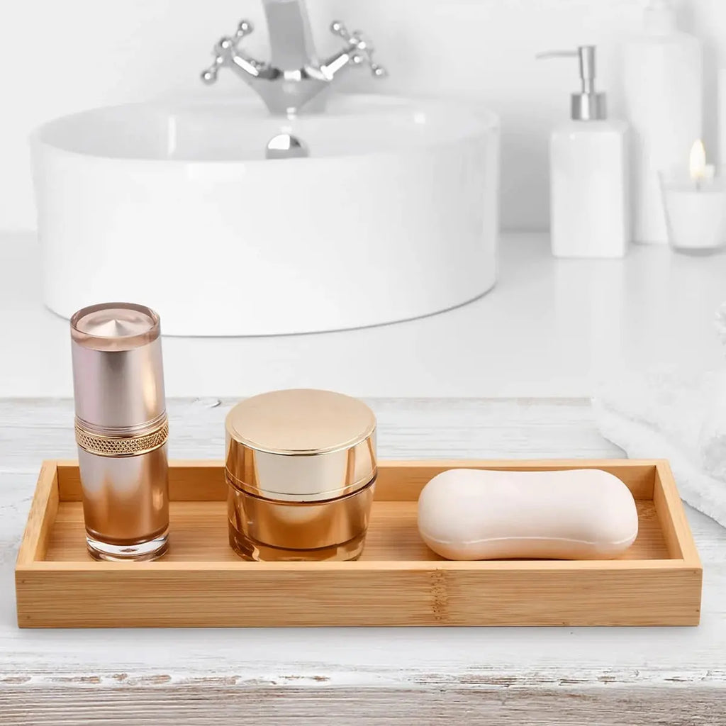 Bamboo Tray Soap Dispenser Storage Rack Drawer Organizer Multi Use Bathroom Counter Tray Food Coffee Tea Snack Tray Decor Tool colegio culinario de morelia