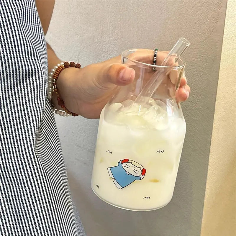 Kawaii Glass Cups And Straws Cold Coffee Cup Tumbler Aesthetic Cute Cat Korean Cups For Juice Beer Milk Tea Wine Glasses Cup colegio culinario de morelia