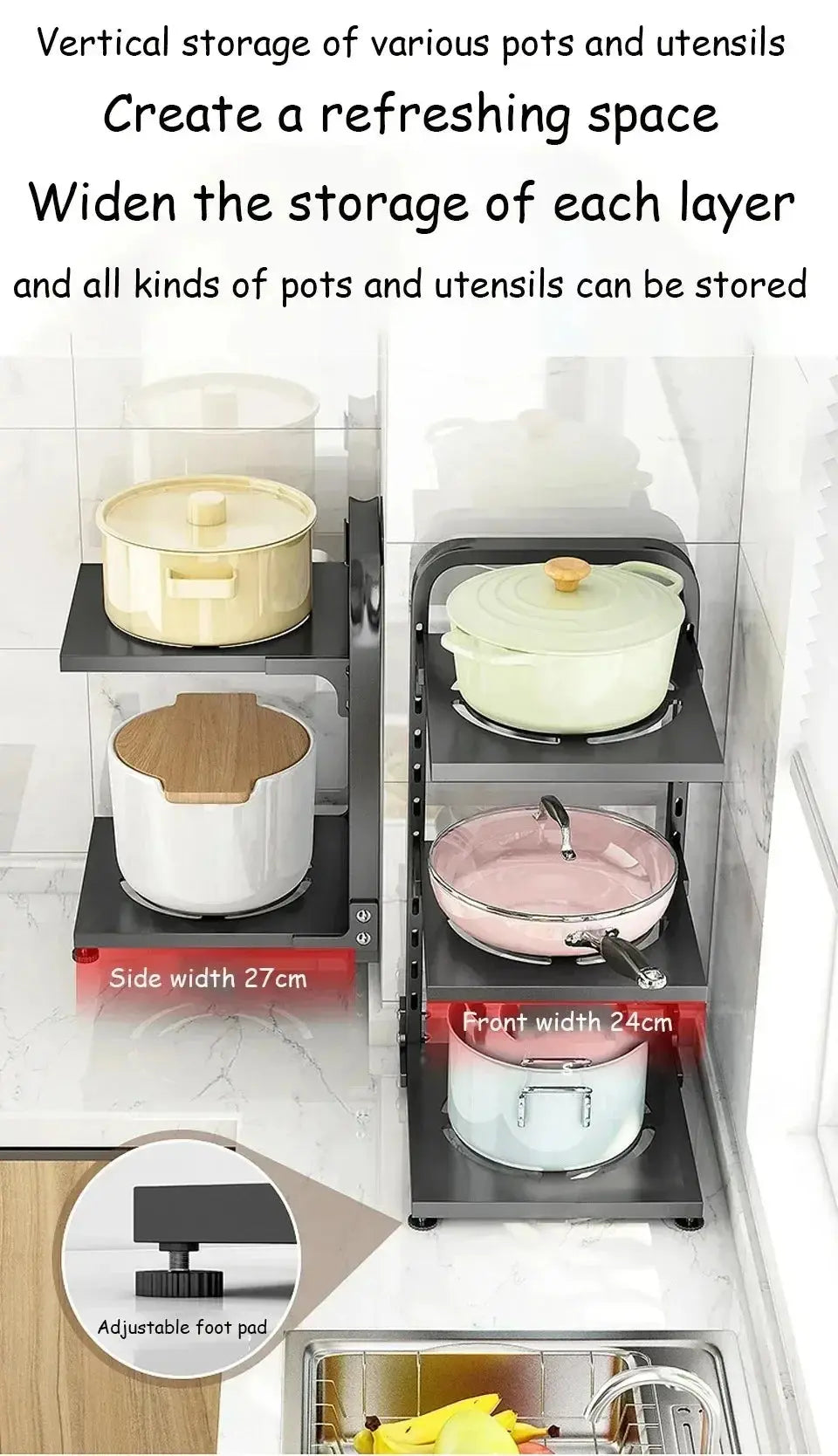 Kitchen Under Sink Pot Holder Multilayer Frying Pan Rice Cooker Seasoning Storage Rack Adjustable Stainless Steel Organizer colegio culinario de morelia