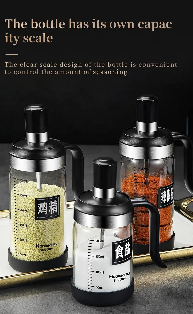 1pc Spice seasoning  bottle  kitchen supplies glass transparent sugar bottle with spoon seasoning bottle Salt and Pepper bottle colegio culinario de morelia