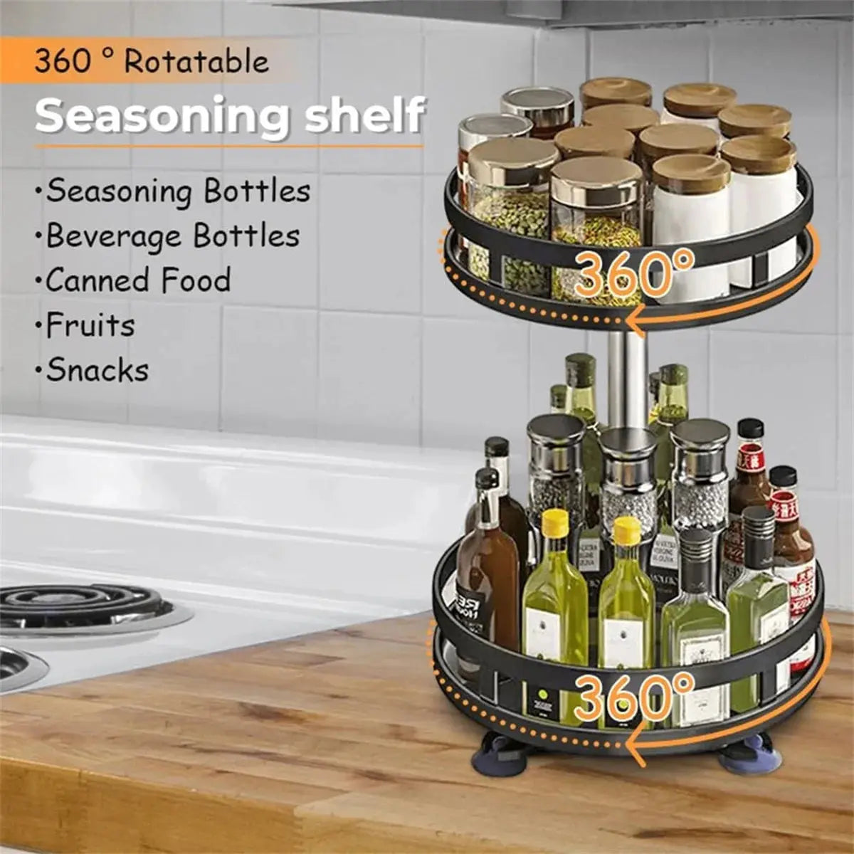 360°Rotation Spice Rack Organizer Jar Cans For Kitchen Accessories Non-Skid Carbon Steel Storage Tray For Seasonings And Spices colegio culinario de morelia