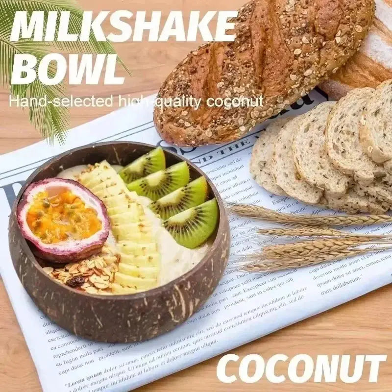 8/1PCS Natural Coconut Bowl Set Salad Coco Smoothie Mixing Rice Ramen Bowl with Wooden Spoon for Dessert Fruit Kitchen Tableware colegio culinario de morelia