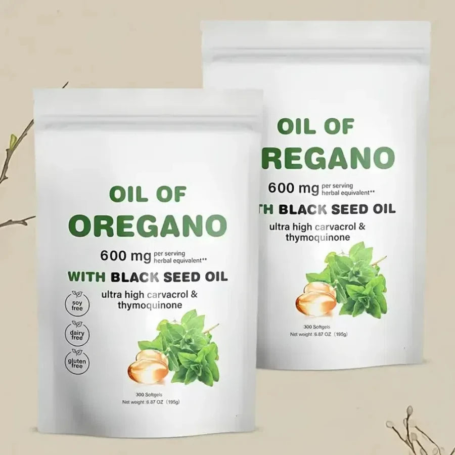 300 Capsules Oil Of Oregano with Black Seed Oil - Natural Antioxidants for Fitness Nutritional Support - Highly Effective Chef's Market
